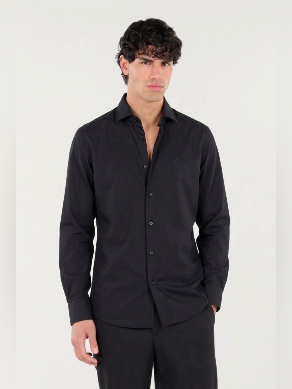 ROBERTO CAVALLI Men's Cavalli Class Cotton Slim Fit Shirt  - Black, 16.5 Large